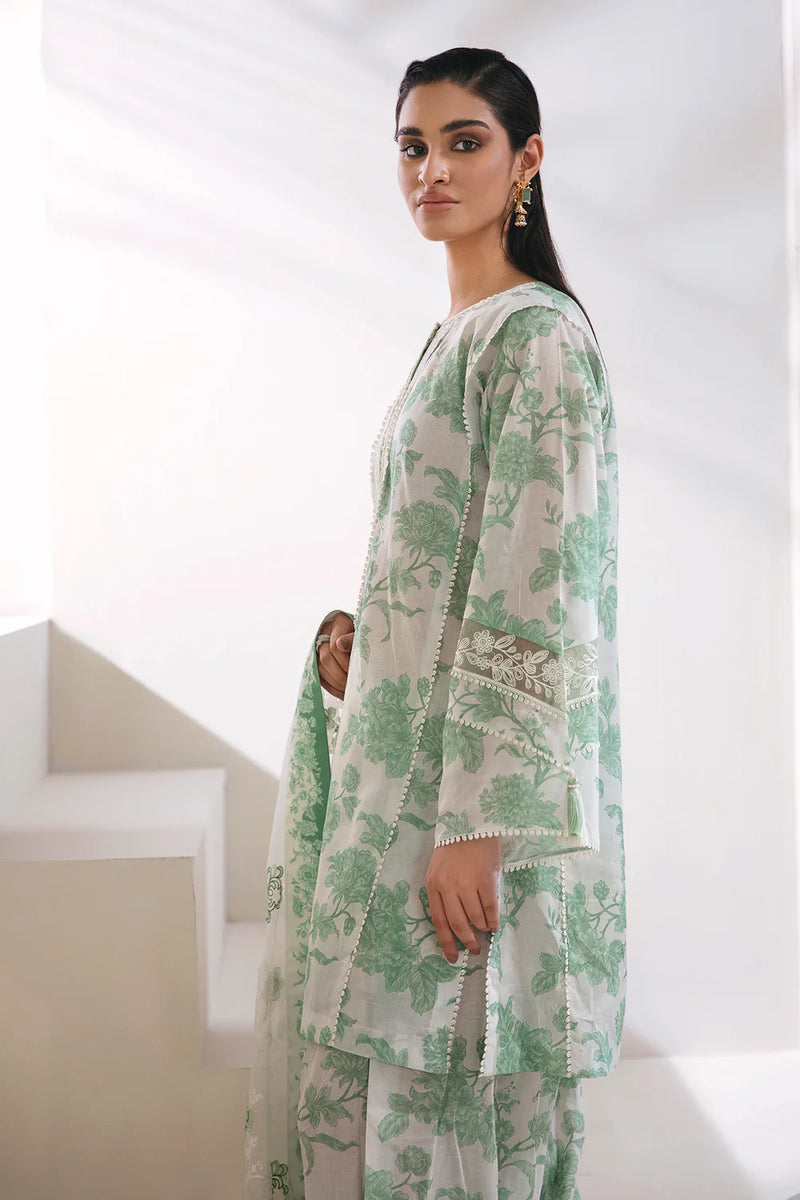 Baroque Digital Printed Swiss Lawn Collection - Offwhite & Green Unstitched 3 PC