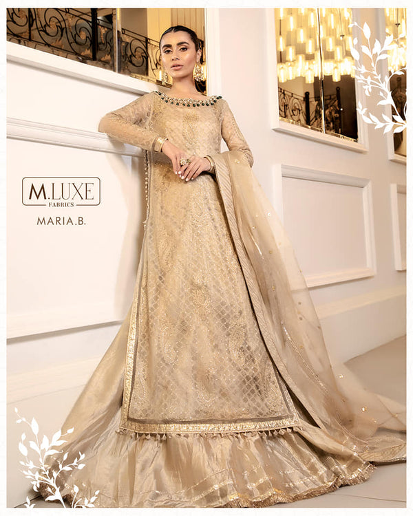 Maria.B Heritage Collection 3 Pieces Unstitched  Suit Golden ML-108-A  Net Embroidered Heritage Edition