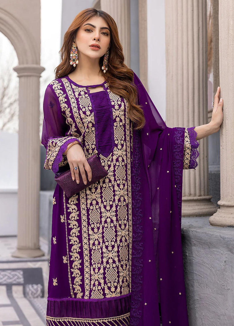 Ensembles By Azure Embroidered Chiffon Suits Unstitched 3 Piece  Daisy Bling - Festive Collection