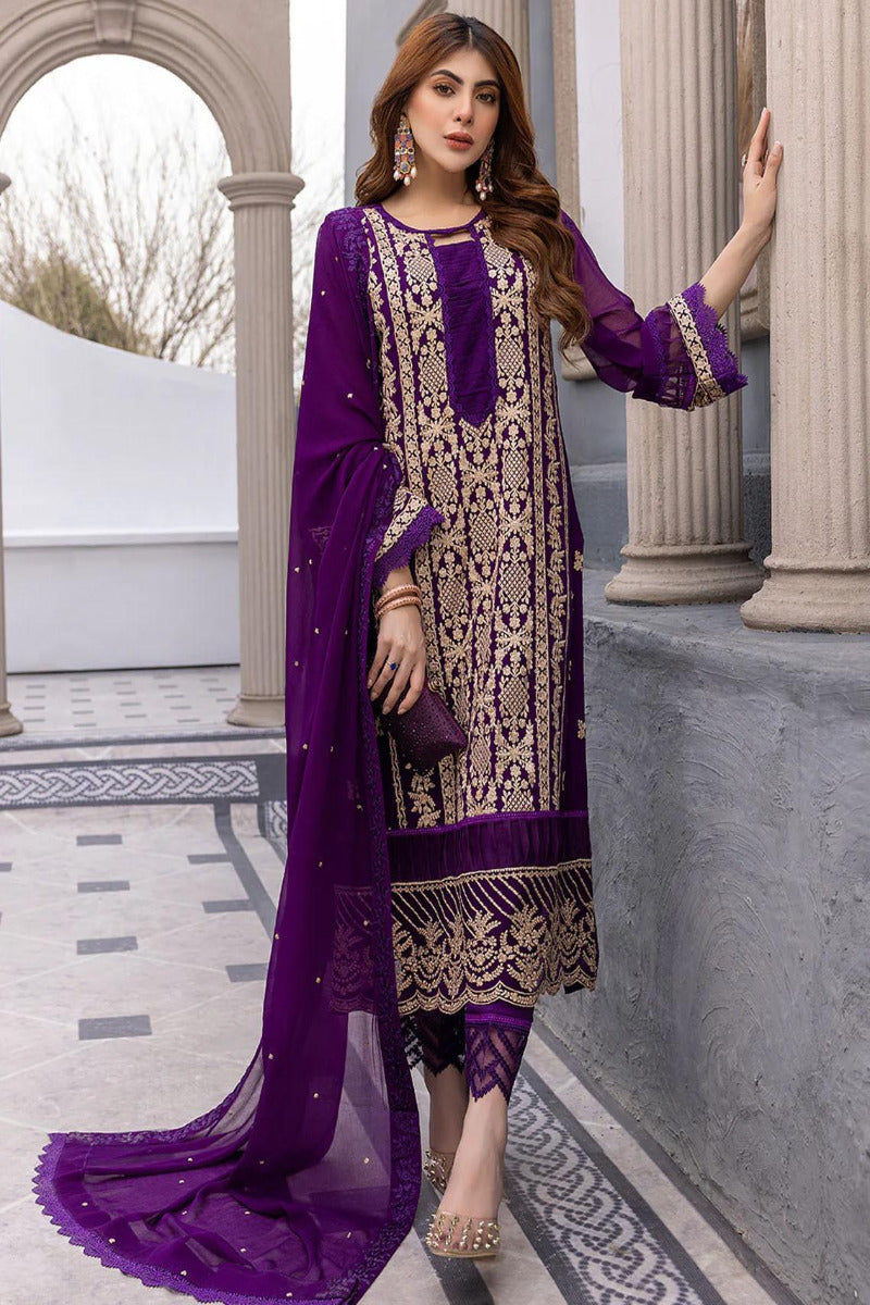 Ensembles By Azure Embroidered Chiffon Suits Unstitched 3 Piece  Daisy Bling - Festive Collection