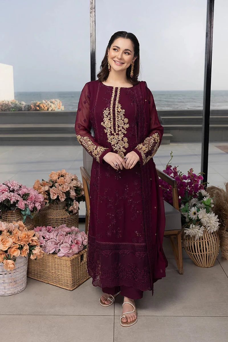 Azure Embroidered Chiffon Collection Unstitched 3 Piece Sequince Embroidered Chiffon Carnelian