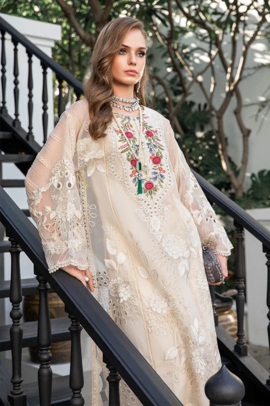 Maria.B Luxury Lawn D1 Cream Summer Collection 3 Pieces Unstitched