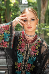 Maria.B Luxury Eid Organza Unstitched Embroidered 3 Pieces Suit EL-23-04-Black Black Beauty