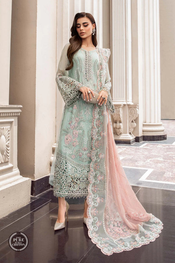Maria.B Unstitched 3 Pieces Chiffon Embroidered Suit MPC-23-104 Mint Green