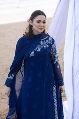 Luxe By Azure Embroidered Suits Unstitched 3 Piece Chiffon AS-107 Sapphire Sun