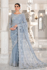 Maria.B Couture Net Embroidered Ice Blue Saree MC-049 Unstitched