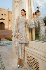 Erum Khan 3 Pieces Luxury Net Embroidered Collection Silver Stone EK-02