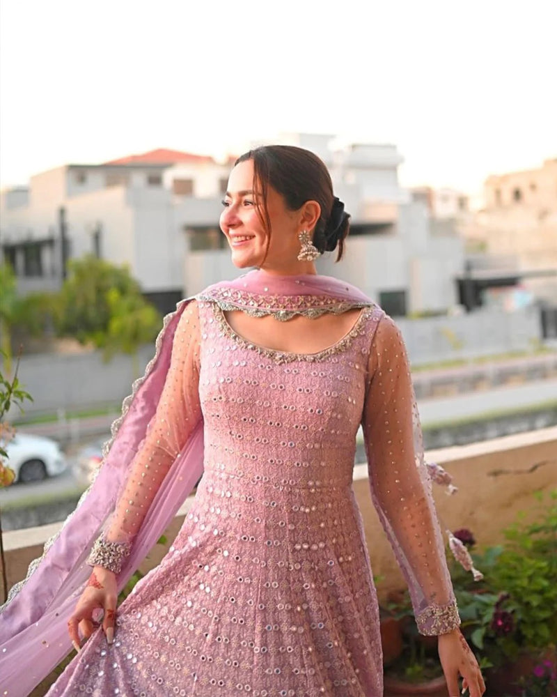 Faiza Saqlain Saeela Pink Bridal Collection Chiffon Embroidered Mirror Work 3 Pc Unstitched
