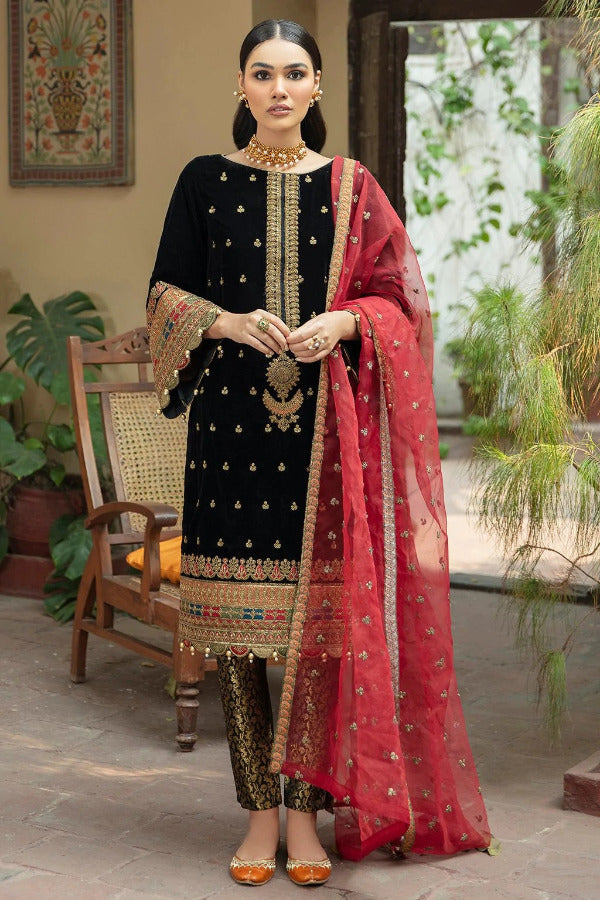 Emaan Adeel Luxury Velvet Collection 3 Pc Unstitched  Vol-1 Embroidered Formal Suit-03